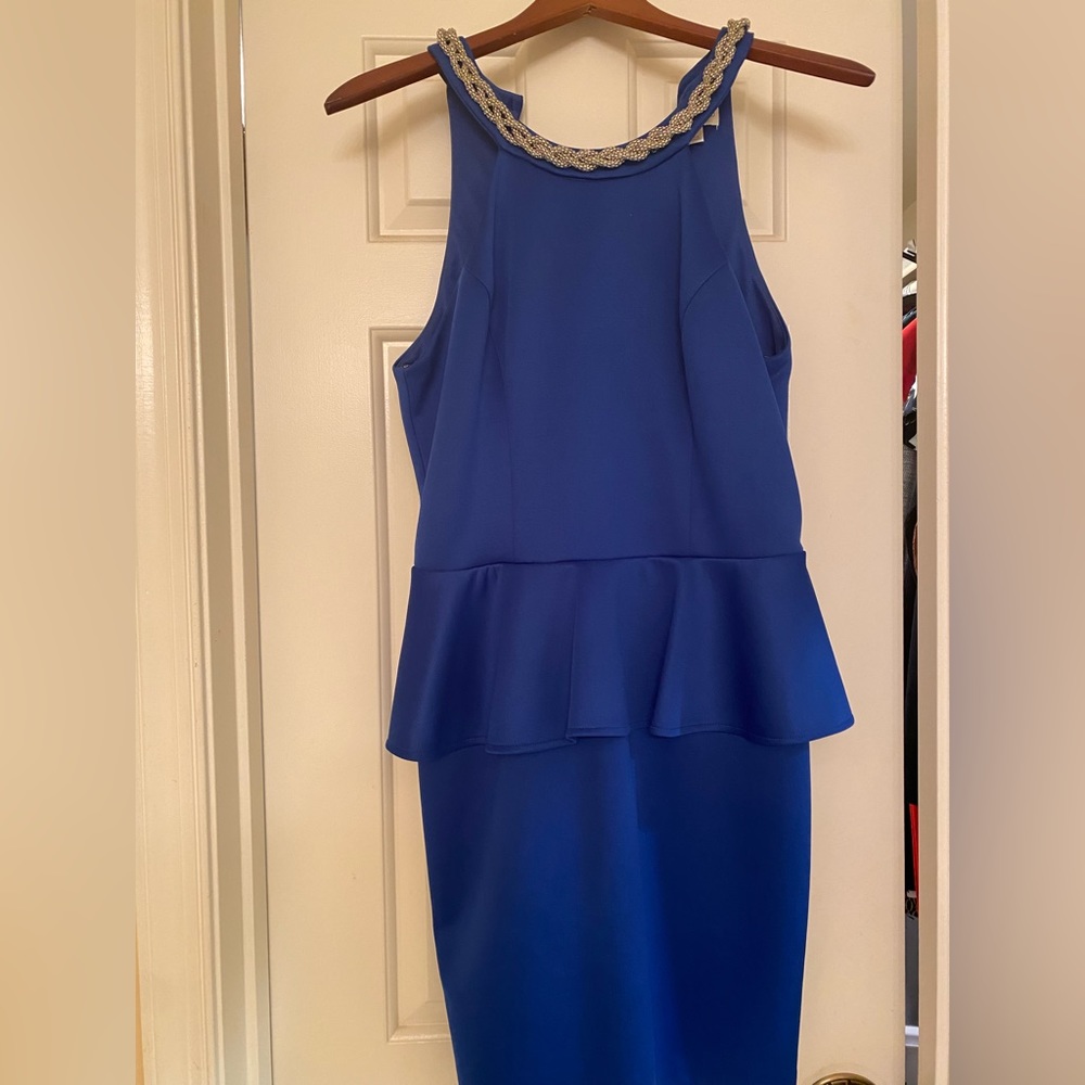 Blue above knee peplum dress